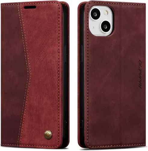 QLTYPRI Funda tipo cartera para iPhone 13 [6.1 pulgadas], funda vintage de piel sintética con ranuras para tarjetas, cierre magnético, función Rojo