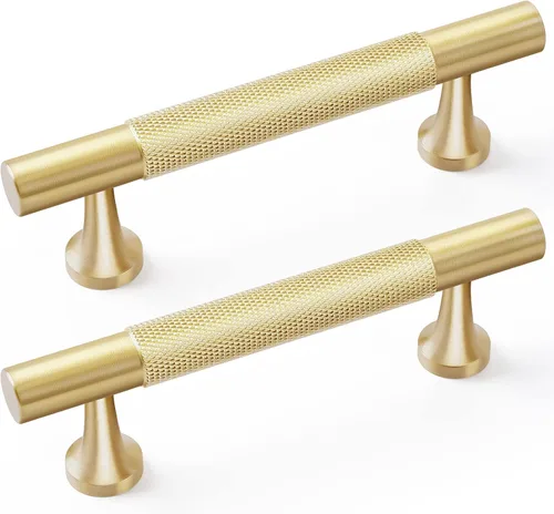 RZDEAL Paquete de 5 tiradores de latón macizo dorados para gabinetes de cocina, tiradores de cajón, accesorios de gabinete de cocina de latón