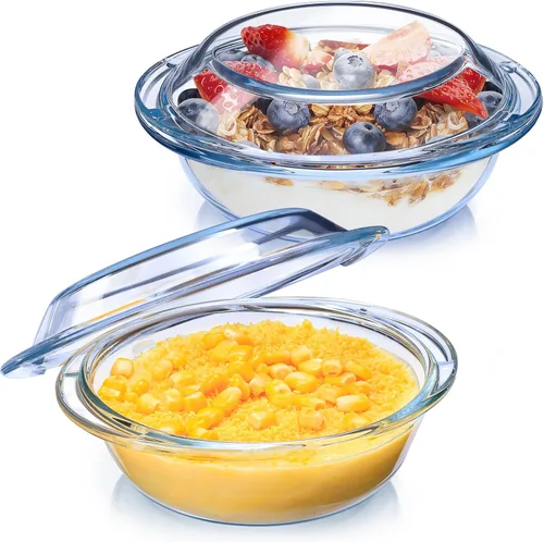 Miniatura 7 de Plato de Cazuela Mini de Vidrio de 13OZ con Tapa, Utensilio de Hornear Seguro para Horno de 5.5 Pulgadas con Asas, Tazón de Vidrio Seguro