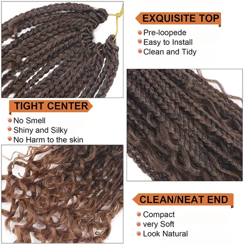 Miniatura 3 de Goddess - 8 paquetes de cabello sintético de ganchillo de 8 pulgadas, trenzas de caja (box braids) 3X estilo bohemio con extremos rizados, ideales