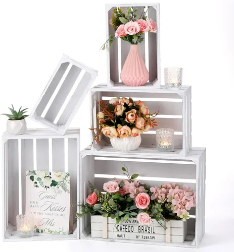 Miniatura 10 de Soaoo 5 cajas decorativas de madera para anidar para exhibición de almacenamiento, 5 tamaños, cajas de almacenamiento decorativas de madera rústica