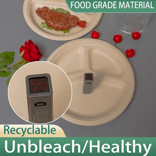 Miniatura 4 de Paquete de 150 platos de papel divididos redondos de 10 pulgadas, desechables, resistentes y ecológicos, platos seccionales compostables de bagazo