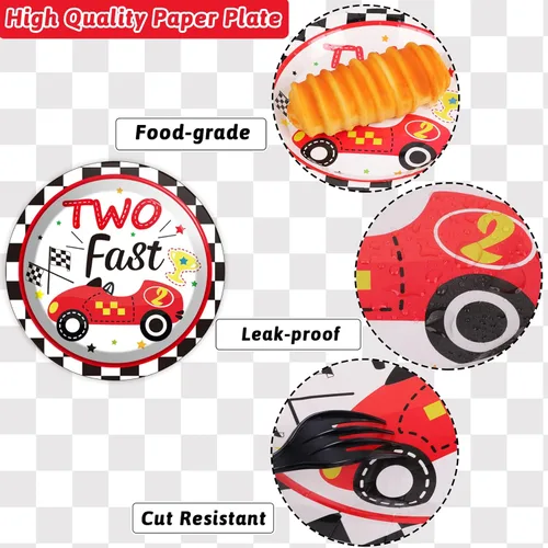 Miniatura 4 de 96 piezas de platos y servilletas Two Fast, decoraciones para fiestas de autos de carreras Racing 2 Fast, juego de platos y servilletas