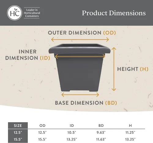 Miniatura 5 de The HC Companies Maceta cuadrada Accent con drenaje – Macetas clásicas para plantas de exterior y plantas de interior – Maceta cuadrada ligera