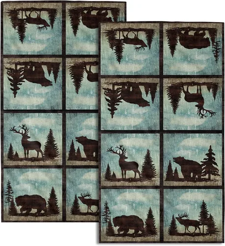 Giwawa Juego de 2 toallas de mano vintage con diseño de oso y ciervo, diseño de alce y árbol, toalla de cara súper suave para baño, cocina, hombre
