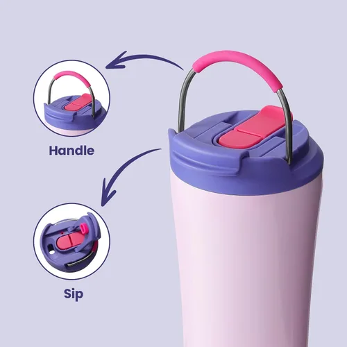 Miniatura 2 de BOTTLE BOTTLE Vasos de café aislados con tapa de doble uso y pajita, taza de café de viaje con doble pared para mujer y hombre, vaso de acero Flores