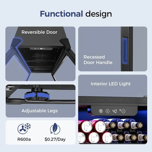 Miniatura 7 de Feelfunn - Refrigerador para bebidas con capacidad para 16 botellas y 68 latas, mini refrigerador con puerta de vidrio, para gaseosas, vino