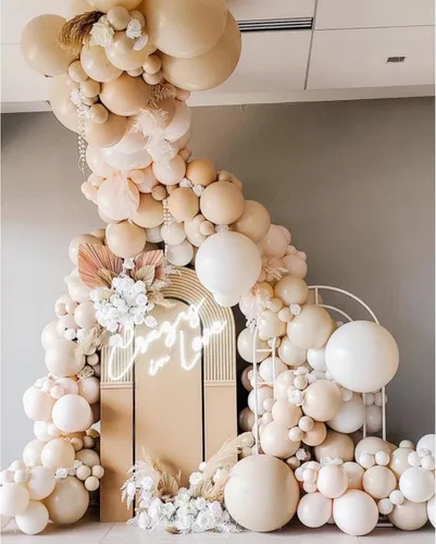 Miniatura 6 de IHEPYQ Globos bronceados de doble relleno, guirnalda marrón nude, albaricoque, diferentes tamaños, kit de arco de globos neutros para oso