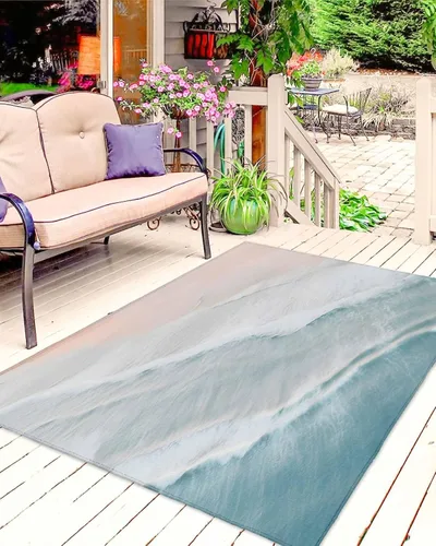 Summer Beach Outdoor Rug for Patio/Deck/Porch, Ocean Nautical Coastal Non-Slip Large Area Rug 4 x 6 Ft, Seaside Aqua Beige Indoor Outdoor Rugs