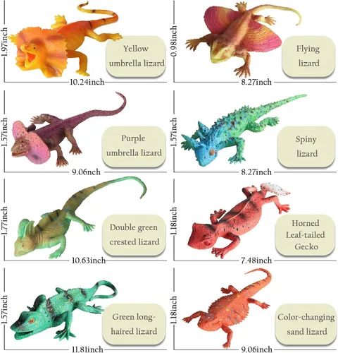 Miniatura 3 de 8 piezas de juguetes de lagarto esponjosos, figuras de goma elásticas, juguetes de reptiles suaves realistas para niños, juego de figuras