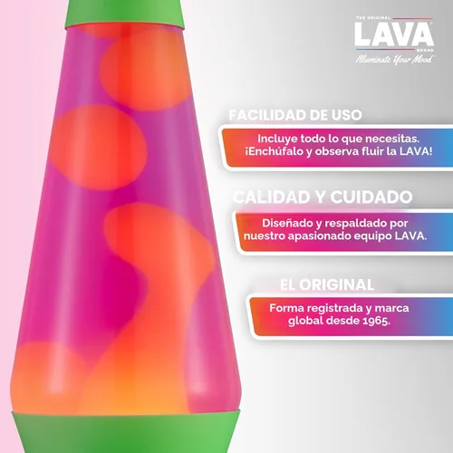 Miniatura 2 de Lava The Original Lamp - 14.5 pulgadas verde neón - Lámpara clásica de movimiento líquido - Líquido naranja y rosa - Artículo #2096