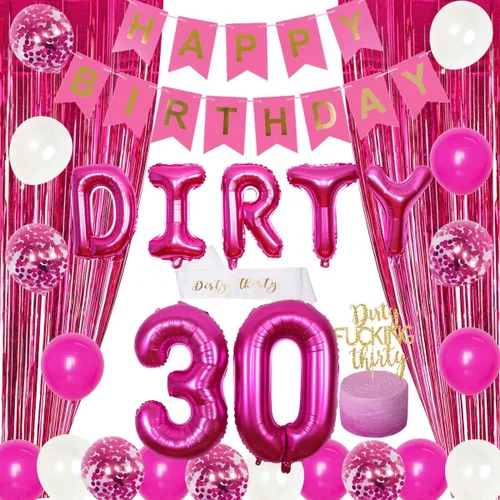 Miniatura 7 de Decoraciones de fiesta de cumpleaños número 30 para ella, pancarta de oro rosa sucio de los treinta globos para tartas, suministros de fiesta