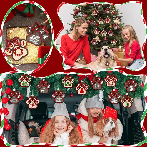 Miniatura 7 de 12 adornos navideños para perro, árbol de Navidad, adornos de pata de perro, lindos recortes de madera de 2 capas de impresión de patas, decoración