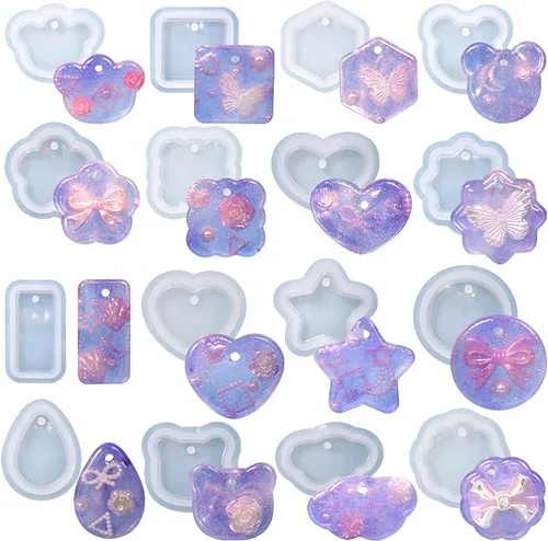 Paquete de 16 moldes para colgantes, moldes rectangulares para aretes, moldes de silicona de fundición de resina para decoración del hogar y