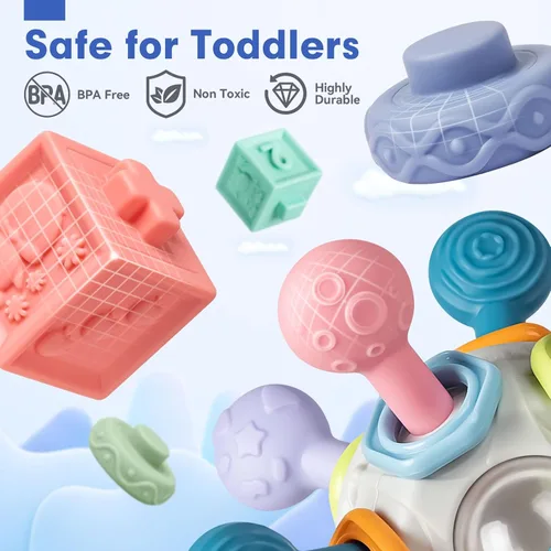 Miniatura 2 de Conjunto de Juguetes Sensoriales y de Dentición para Bebés, Juguetes Montessori para Bebés de 6-12 Meses, Incluye Sonajero, Mordedor para Recién