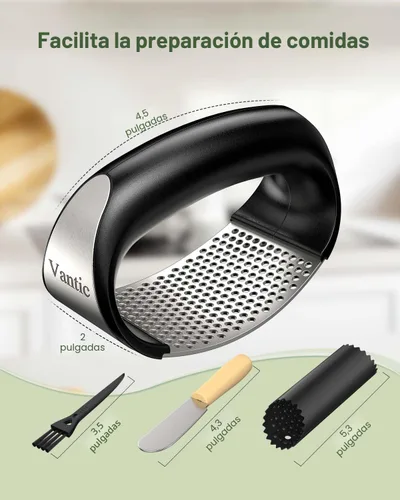 Miniatura 6 de Vantic Prensa de Ajo Basculante - Trituradora de Ajo de Acero Inoxidable, Picadora y Cortadora con Pelador y Raspador, Utensilio de Cocina Fácil