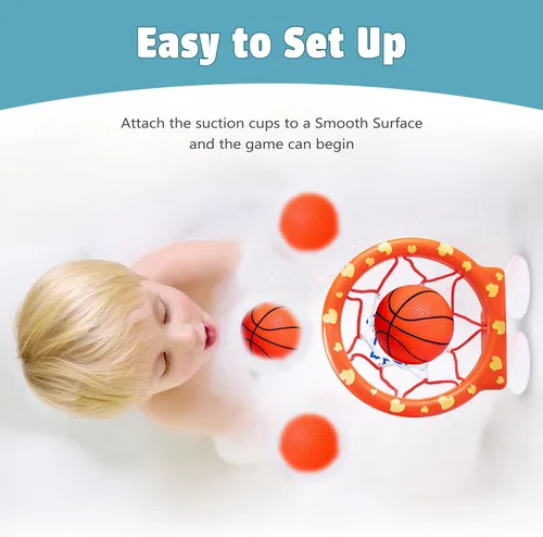 Miniatura 6 de MARPPY Juguetes de baño: aro de baloncesto para bañera para niños pequeños y niños, juguete de ducha sin moho con 4 bolas sin agujeros, divertidos