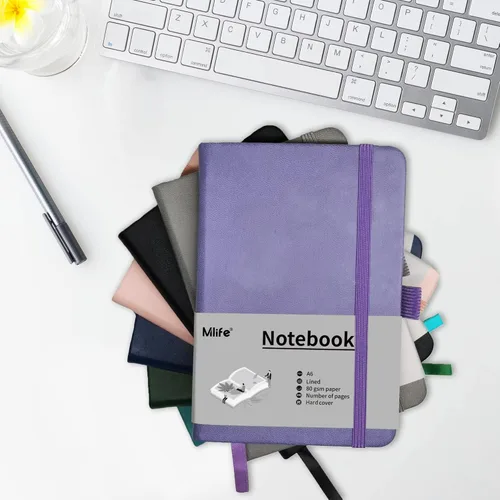 Miniatura 7 de Mlife A6 Cuaderno Pequeño de Diario, Cuaderno Forrado con Compartimento Interior y Soporte para Bolígrafo, Cuaderno Mini de Tapa Dura, 192 Páginas