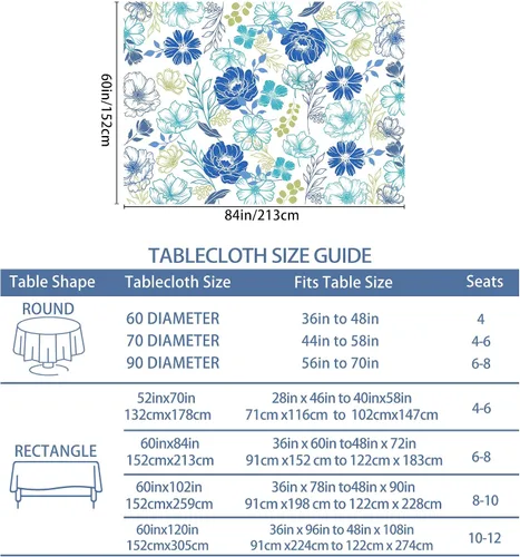 Miniatura 7 de Hexagram Mantel de verano de 60 x 84 pulgadas, mantel rectangular floral para temporada de granja para el hogar, picnic, cocina, comedor, decoración