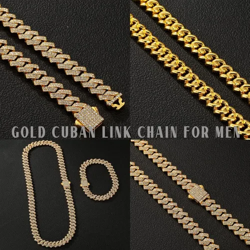 Miniatura 5 de Saintda Cadena de eslabones cubanos para hombre, diseño de Miami, cadena de diamantes brillantes, joyería de hip hop con caja de regalo para mujer