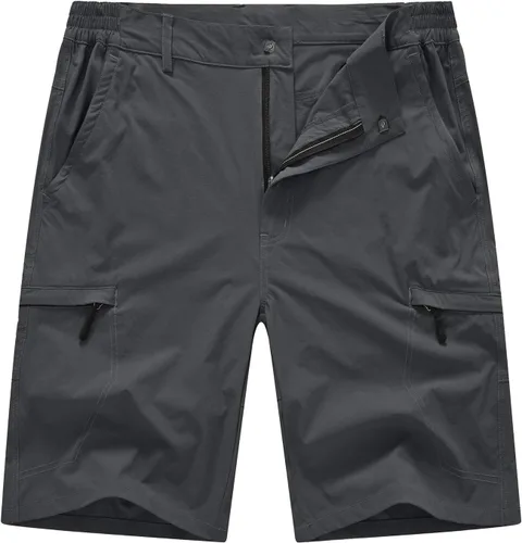 BASUDAM Pantalones cortos de senderismo tipo cargo para hombre, elásticos, de secado rápido, ligeros, con 6 bolsillos para acampar y viajar