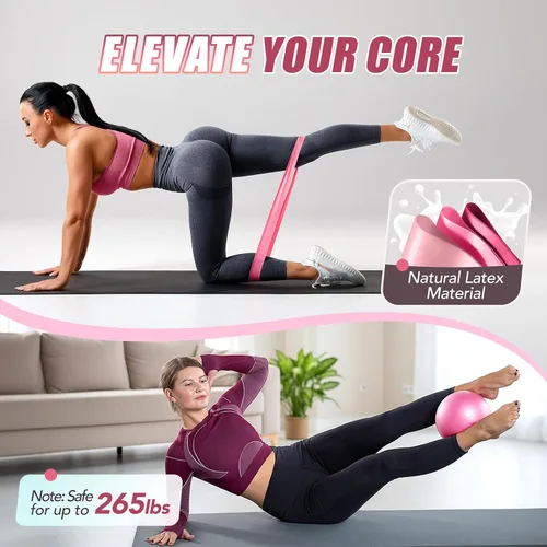 Miniatura 6 de ALongSong Kit de pilates para mujer, anillo de pilates de silicona de 13.7 pulgadas con 5 bandas de resistencia, 1 pelota de yoga, 1 bloque de yoga