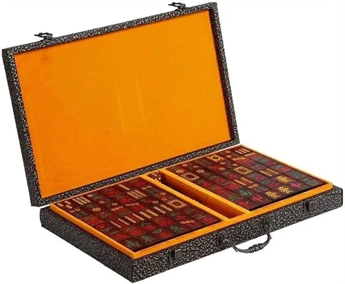 Juego de mahjong chino, juego de 144 mini mahjong, juego de mahjong chino con caja de madera, azulejos de Mahjong para viajes, fiesta, juego familiar