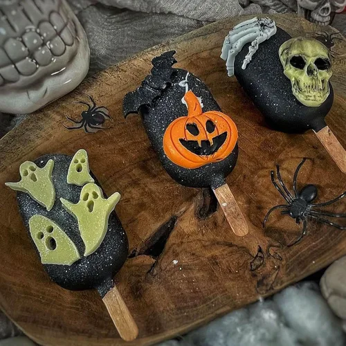 Miniatura 7 de 5 moldes de Halloween, moldes de fondant de murciélago de esqueleto para fiesta de Halloween, decoración de cupcakes, molde de caramelo