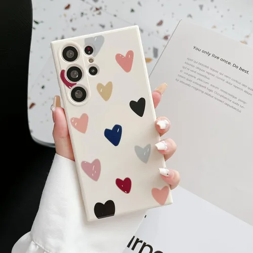 Miniatura 3 de Funda de teléfono con forma de corazón para Samsung Galaxy S25, linda funda de silicona femenina de silicona flexible con corazones kwaii, fundas