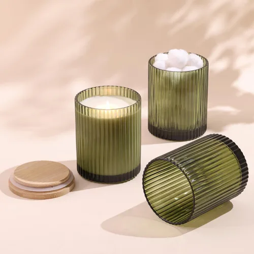 Miniatura 5 de Tarros de vela de vidrio verde oliva de 14 onzas para hacer velas, paquete de 6 frascos de velas vacíos a granel con tapas y accesorios de bambú