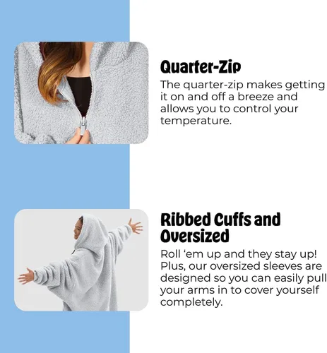Miniatura 41 de THE COMFY Teddy Bear From Shark Tank Patented Zipper Oversized Sherpa Wearable Blanket Hoodie Gift for Women & Men