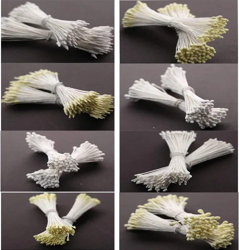 Miniatura 4 de KALAIEN Estambres de flores, 16 paquetes, 1120 piezas de cabezas dobles hechas a mano, flores y estambres de polen de 2.4-2.6 pulgadas, pequeño