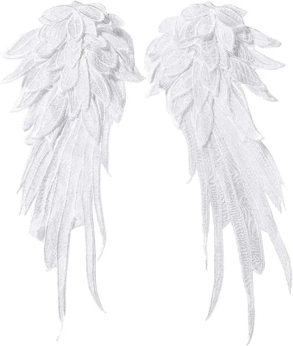Onwon 1 par de alas de ángel 3D bordadas, escote de encaje, aplicación de costura, parches blancos pequeños 1 par blanco Small