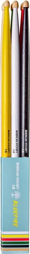 Miniatura 3 de Bluefire - Baquetas 5A, 6 palos (3 pares) de colores surtidos, peso de nogal americano a juego, prueba varios colores en un paquete para bateristas