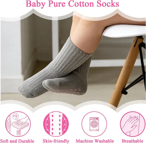 Miniatura 3 de 8 pares de calcetines de algodón antideslizantes para niños y niñas, recién nacidos, calcetines antideslizantes