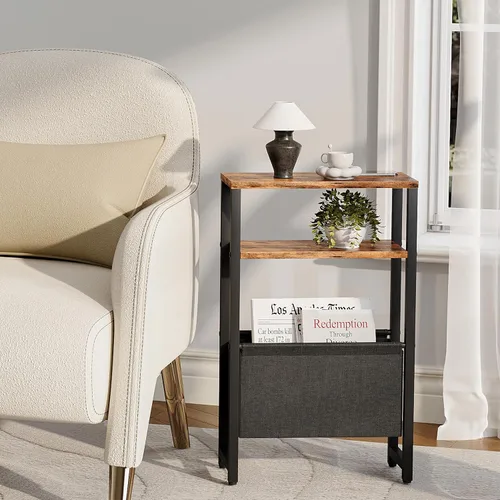 Miniatura 6 de Mesa auxiliar estrecha, mesa auxiliar delgada con estante para revistas, mesa auxiliar para espacios pequeños, mesa auxiliar de 3 niveles para sofá
