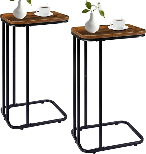Miniatura 9 de KJGKK Mesa auxiliar en forma de C, mesa auxiliar pequeña de 27 pulgadas de alto para sofá y cama, mesa de sofá deslizable debajo, mesa alta de Roble