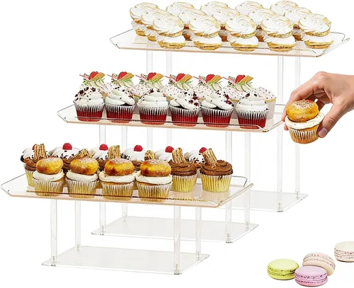 Miniatura 7 de HeiMma Juego de 5 exhibidores de mesa de postre, soportes de exhibición de postres de acrílico transparente para cupcakes, postres, pastelería