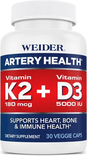 Weider Artery Health - Flexibilidad arterial y salud cardíaca - con vitamina K2, D3 y jengibre - Apoyo óseo e inmunológico* - Sin gluten y vegano -