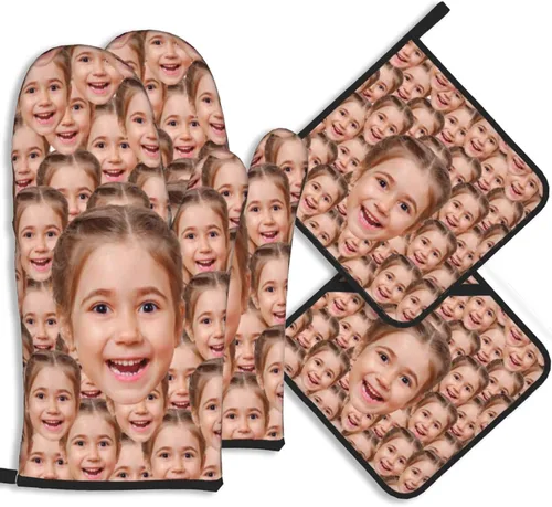Miniatura 40 de Manoplas de horno personalizadas con soportes para ollas con nombre y foto personalizados, manoplas de horno resistentes al calor y al deslizamiento