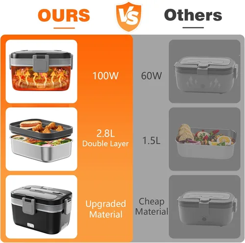 Miniatura 4 de Fiambrera eléctrica para adultos, 2.8L doble capa 100 W, calentador de alimentos calentado rápido, calentador de alimentos para uso en casa