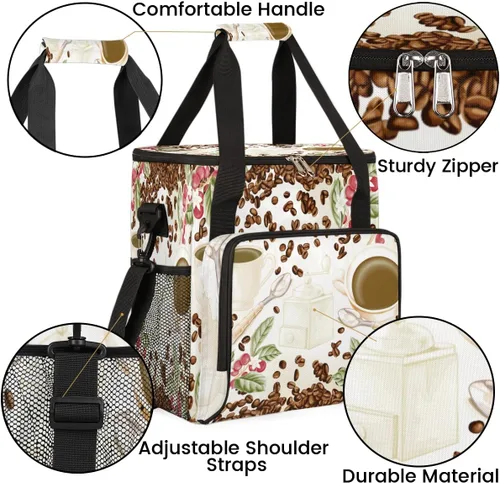 Miniatura 6 de Bolsa de transporte con diseño de acuarela para cafetera de granos de café, bolsa tote de almacenamiento y viaje para café, compatible con cafetera