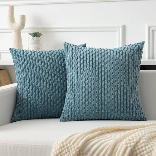 Miniatura 39 de Kevin Textile - Juego de 2 fundas de almohada decorativas de pana de 22 x 22 pulgadas, suaves, estilo bohemio, a rayas, decoración moderna del hogar