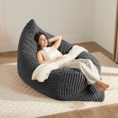 Miniatura 10 de Puf Chaise Lounge de Gran Tamaño para Interiores para Adultos con Reposabrazos y Otomana - Puf Gigante Cómodo Beige Perezoso para el Suelo, Sofá