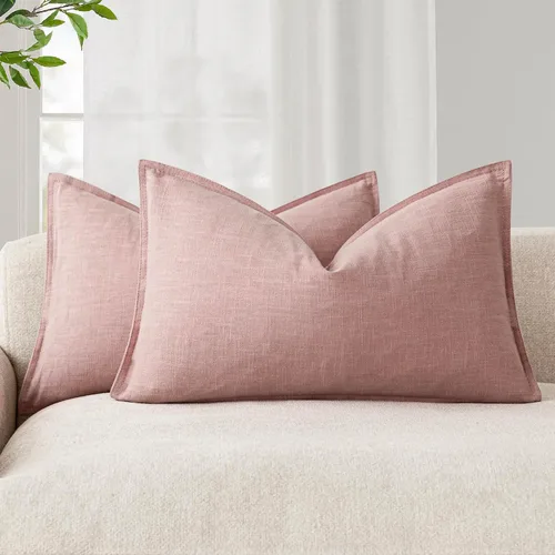 Miniatura 81 de Foindtower Paquete de 2 fundas de almohada decorativas de lino y liso, funda de cojín decorativa suave, estilo bohemio campestre para silla, sofá