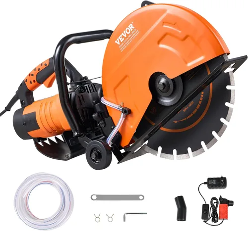 VEVOR Sierra eléctrica para hormigón, cortador de sierra circular de 14 pulgadas con profundidad de corte de 5 pulgadas, cortador de disco húmedo y