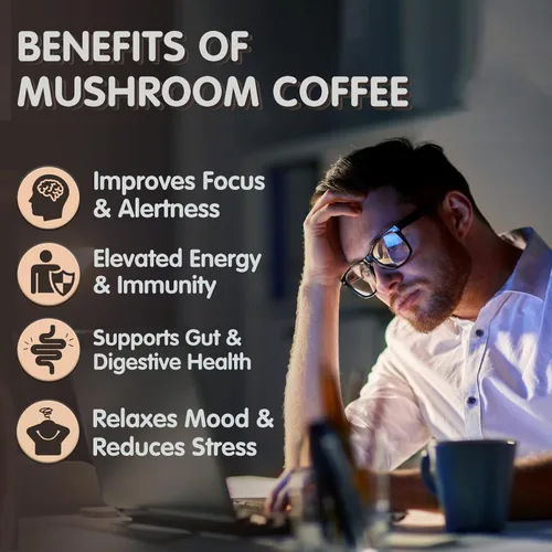 Miniatura 5 de Café de hongos, 6 hongos adaptogénicos (melena de león, cordyceps, cola de pavo y otros) mezclados con café instantáneo de primera calidad