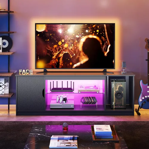 Miniatura 3 de Bestier Soporte de TV LED de 57 pulgadas para televisores de 55/60/65 pulgadas, centro de entretenimiento para juegos con luces RGB, estantes