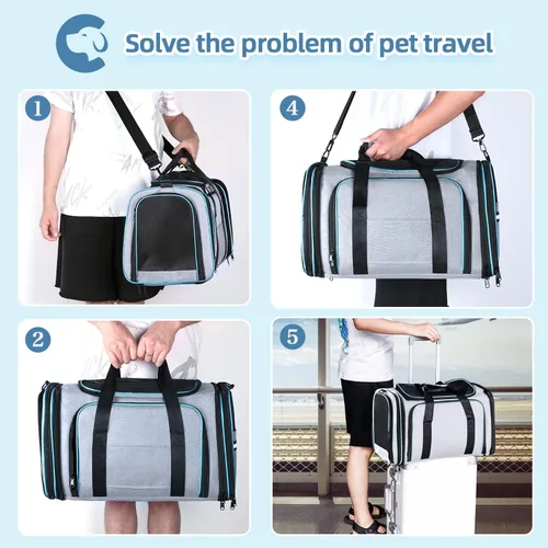 Miniatura 4 de Transportador de mascotas para gatos y perros aprobado por aerolíneas, expandible para mascotas pequeñas - Almohadilla extraíble, bolsillos, cumple