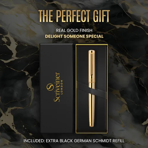 Miniatura 3 de Scriveiner – Bolígrafo roller dorado, baño de oro real, con repuesto de tinta Schmidt, elegante opción de regalo para hombres y mujeres, para 11. Oro